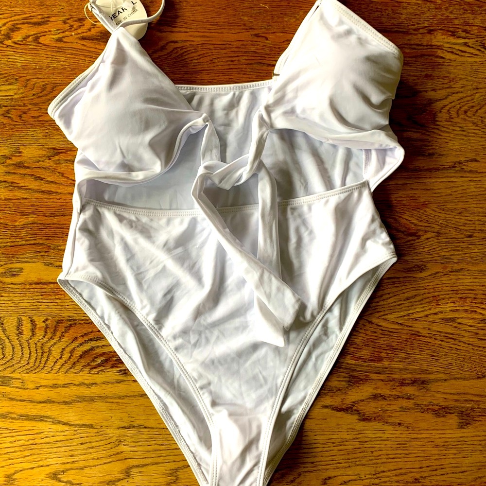 White halter one piece w/tags L bathing suit
